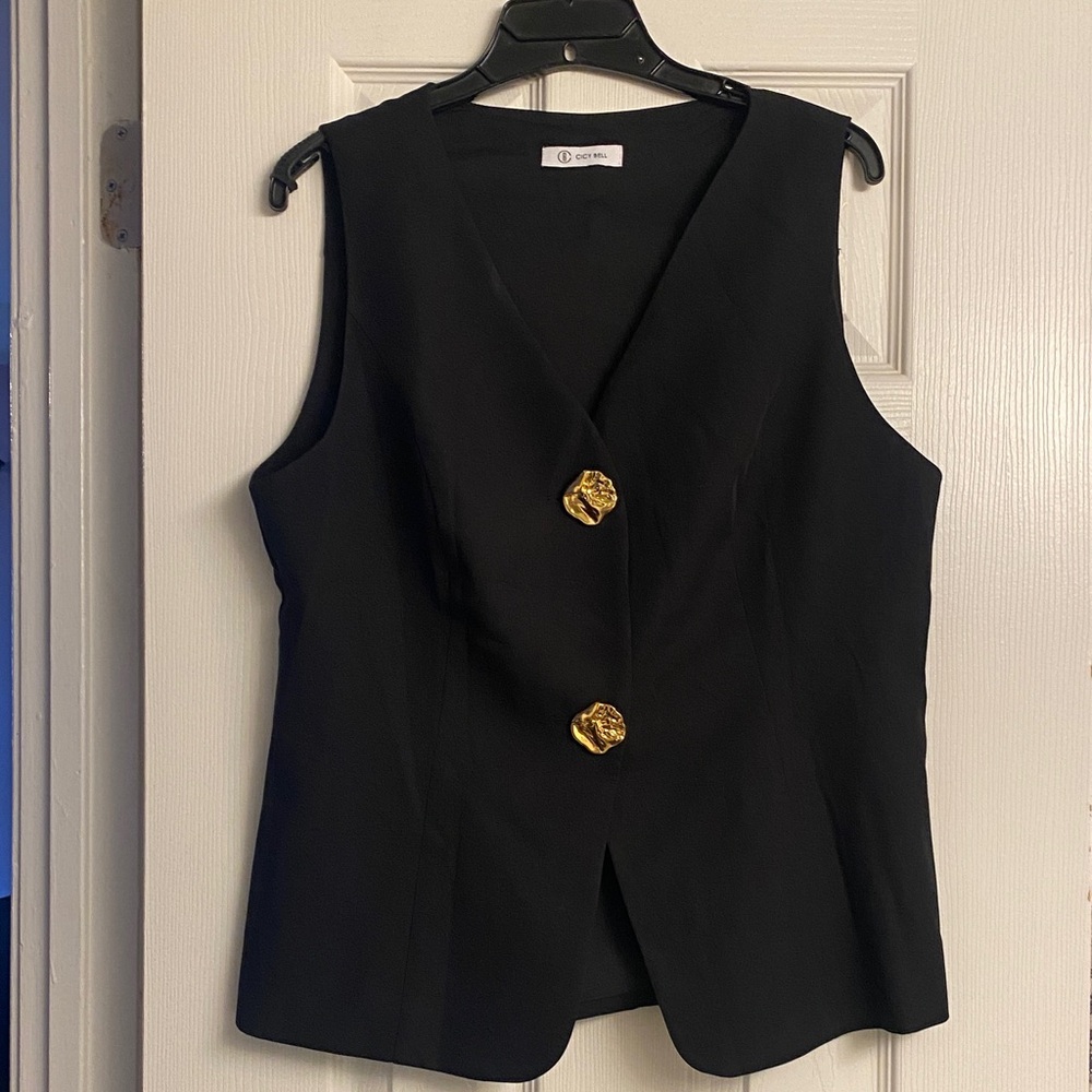Black Sleeveless Vest with Gold Accents